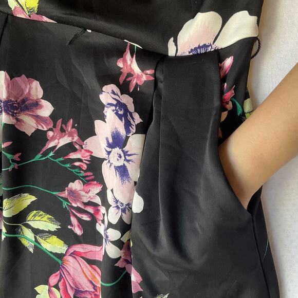 Enfocus Studio Women Dress 6 Black Floral Fit & Flare Sleeveless Knee Length - Picture 8 of 10